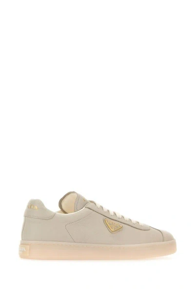 Shop Prada Woman Sand Leather Downtown Sneakers In Brown