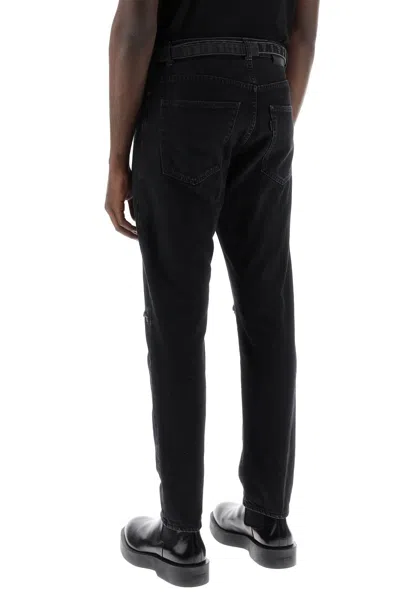 Shop Sacai Slim Jeans With Belt Men In Black