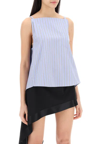 Shop Sacai Striped Sleeveless Top In Poplin Women In Blue