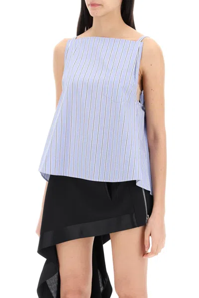 Shop Sacai Striped Sleeveless Top In Poplin Women In Blue