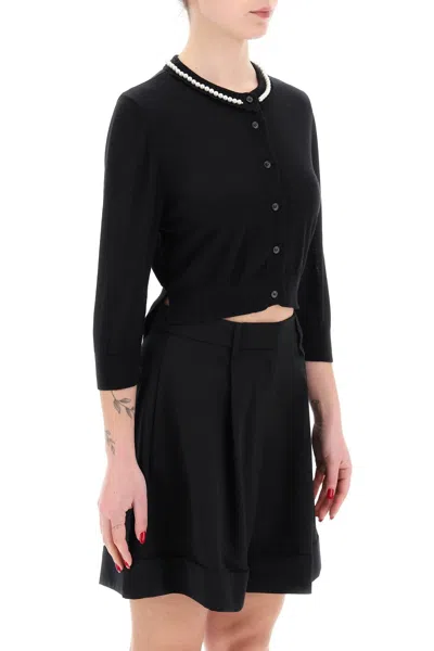 Shop Simone Rocha Cropped Cardigan With Pearls Women In Black