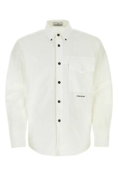 Shop Stone Island Man White Cotton Blend Shirt