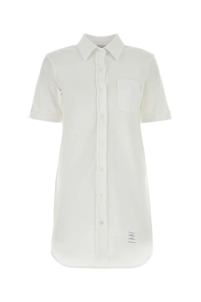 Shop Thom Browne Woman White Piquet Mini Shirt Dress