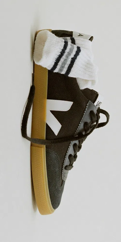 Shop Veja Volley Canvas Sneakers Black White Natural