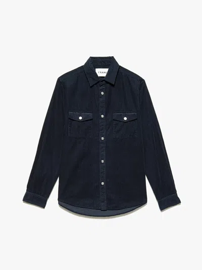 Shop Frame Double Pocket Micro Corduroy Shirt Midnight Blue 100% Cotton