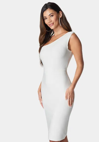 Bebe Bandage One Shoulder Dress In Ivory
