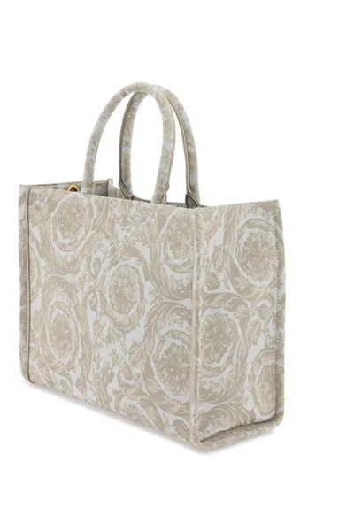 Shop Versace Athena Barocco Tote Bag In Neutro