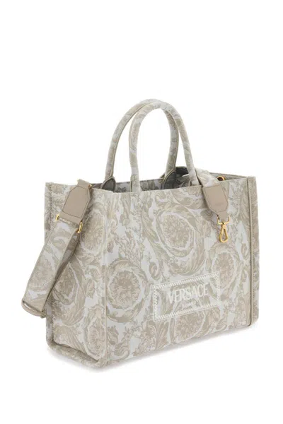 Shop Versace Athena Barocco Tote Bag In Neutro