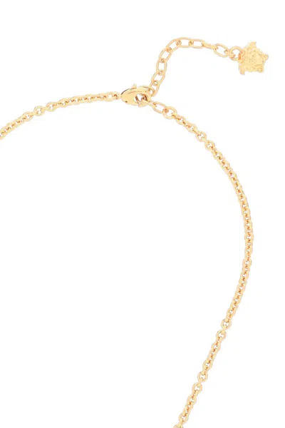 Shop Versace Lettering Logo Necklace In Gold