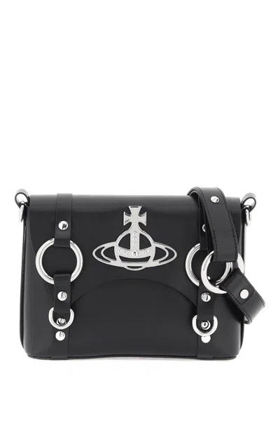 Shop Vivienne Westwood "kim Crocodile Print Leather Shoulder Bag" In Black