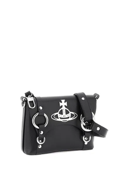 Shop Vivienne Westwood "kim Crocodile Print Leather Shoulder Bag" In Black