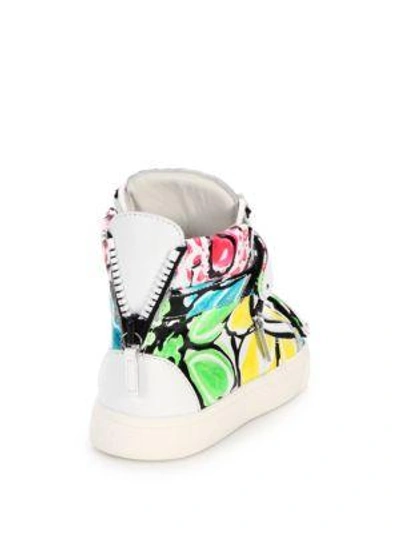 Shop Giuseppe Zanotti Neon-print Leather High-top Zip Sneakers In Multi