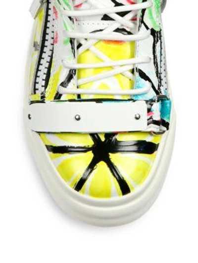 Shop Giuseppe Zanotti Neon-print Leather High-top Zip Sneakers In Multi