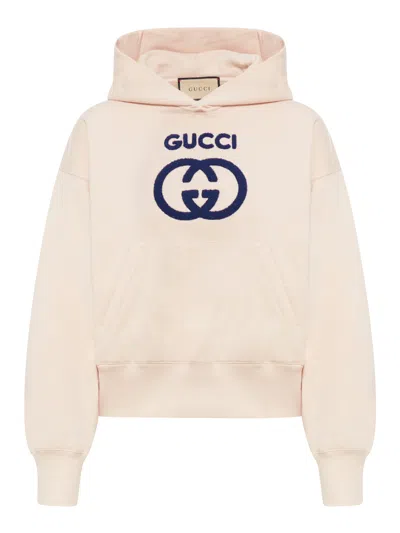 Shop Gucci Cotton Jersey Sweatshirt With Embroidery In Pink & Purple