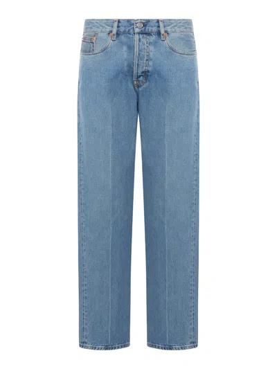Shop Gucci Denim Trouser With  Label In Blue