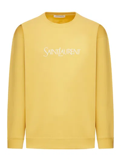 Shop Saint Laurent Logo-print Cotton Sweatshirt In Nude & Neutrals