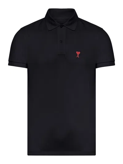 Shop Ami Alexandre Mattiussi Pique Polo Shirt In Black