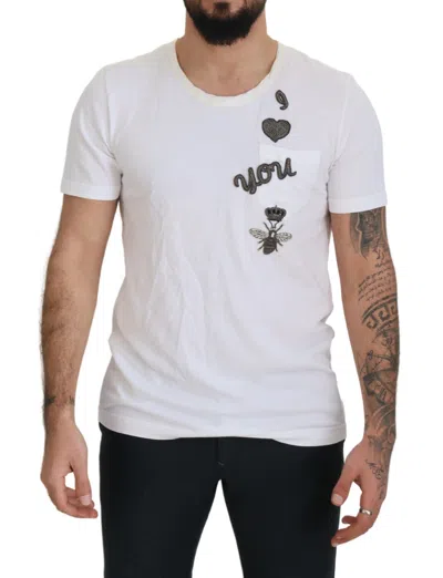 Shop Dolce & Gabbana White Cotton Logo Patch Short Sleeve T-shirt