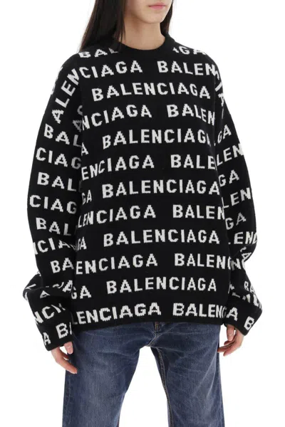 Shop Balenciaga "logo All Over Print Pullover In Black