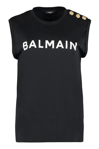 Shop Balmain Cotton Tank Top In Black