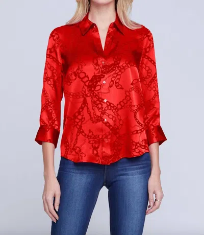 Shop L Agence Dani 3/4 Sleeve Blouse In Red All Over Chain In Multi