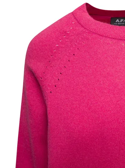Shop Apc 'rosanna' Fuchsia Crewneck Sweater With Perforated Details In Cotton And Cashmere Woman In Fuxia
