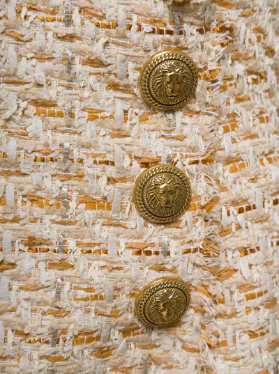 Shop Balmain Beige Tweed Skirt With Front Golden Buttons In Cotton Blend Woman
