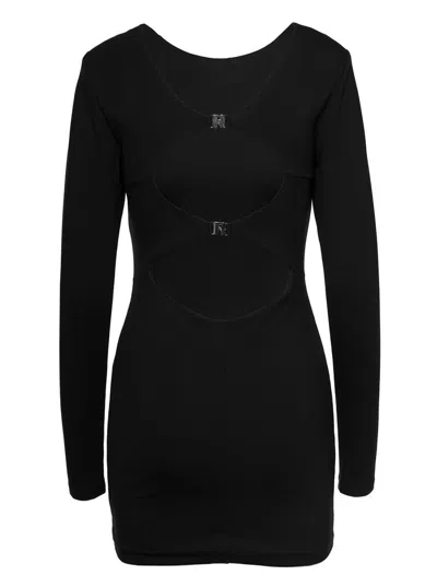 Shop Rotate Birger Christensen Black Mini Fitted Dress With Cut-out Details On The Back In Viscose Woman Rotate