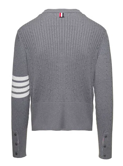 Thom Browne Cable-knit Jumper With Signature 4 Bar Detailing In Grey