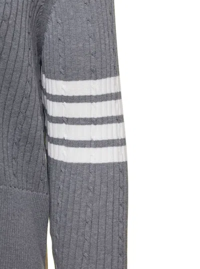 Thom Browne Cable-knit Jumper With Signature 4 Bar Detailing In Grey