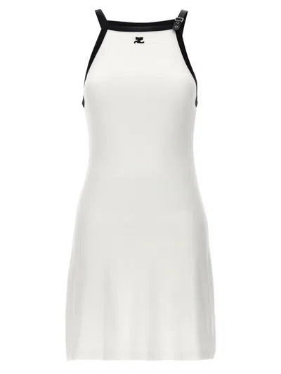 Shop Courrèges 'buckle Contrast' Dress In White/black