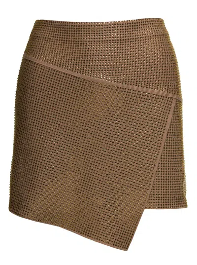 Shop Andreädamo Full Strass A-line Panels Mini Skirt In Beige