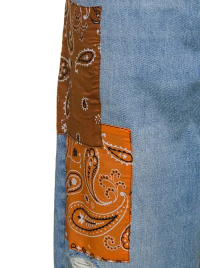 Shop Alanui Light Blue Jeans With Bandana Patchwork In Cotton Denim Woman