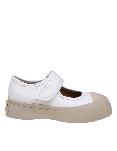 Shop Marni Leather Mary Jone Shoe In White