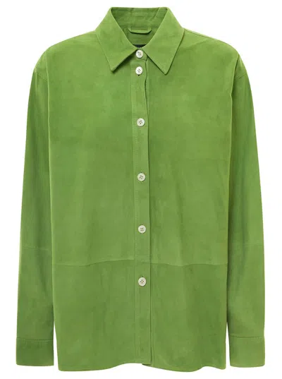 Shop Arma Matcha Green Long Sleeve Shirt In Suede Woman