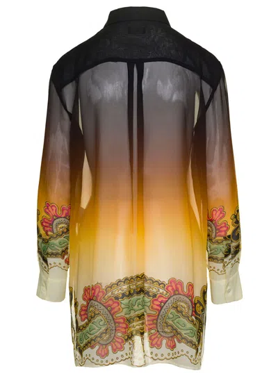 Shop Etro Semi-sheer Gradient Effect Shirt In Black And Yellow Silk Woman In Multicolor