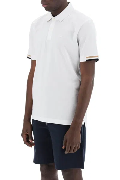 Shop Hugo Boss Boss Parlay Polo Shirt With Stripe Detail In White
