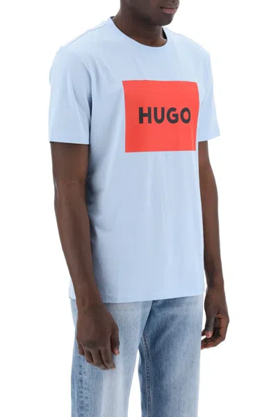 Shop Hugo Dulive T Shirt With Logo Box In Light Blue,red