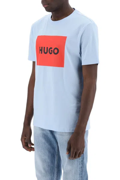 Shop Hugo Dulive T Shirt With Logo Box In Light Blue,red