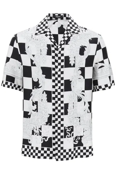 Shop Versace Printed Silk Bowling Shirt In Eight In White,black