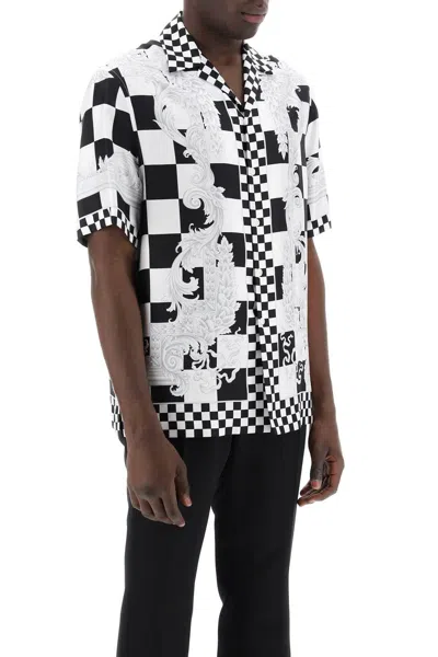 Shop Versace Printed Silk Bowling Shirt In Eight In White,black