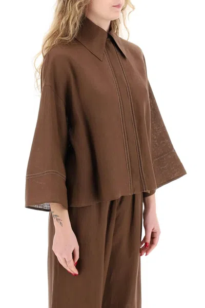 Shop Max Mara Leisure "robinia Linen Shirt For In Brown