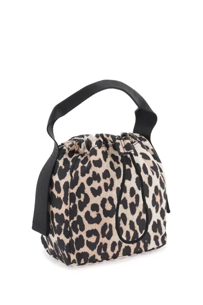 Shop Ganni Leopard Tech Handbag In Beige,black