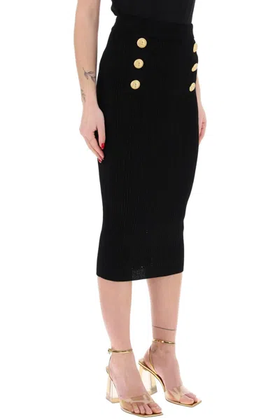 Shop Balmain "knitted Midi Skirt With Embossed In Black