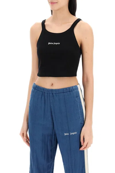 Shop Palm Angels Embroidered Logo Crop Top With In Black