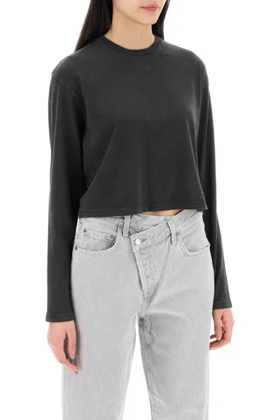 Shop Agolde "cropped Long Sleeved Mason T In Grey