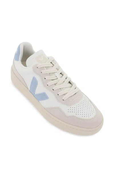 Shop Veja V 90 Sneakers In White,light Blue