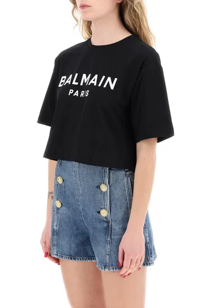 Shop Balmain Logo Print Boxy T Shirt In Black