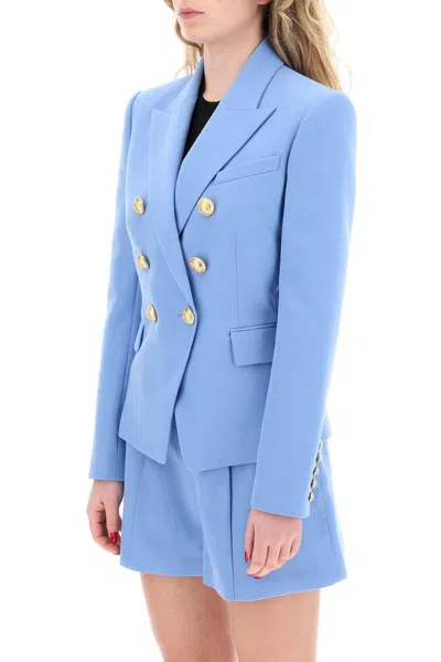 Shop Balmain Fitted Double Breasted Jacket In Light Blue