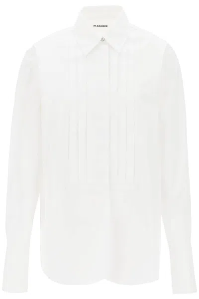 Shop Jil Sander Pleated Bib Shirt With In White
